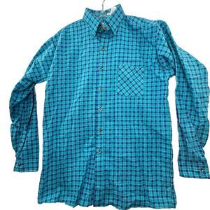 Vintage Red Oak Ranch Apparel Flannel Shirt Men's Medium Tall‎ Blue Plaid Cowboy